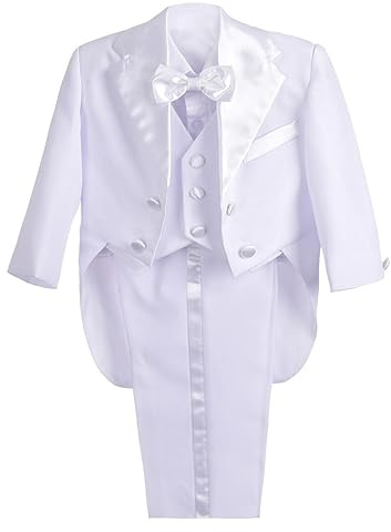 Lito Angels Baby Boys' Classic Tuxedo with Tail Wedding Outfits Suit Christening Outfit 5 Piece Set Size 6 Months White