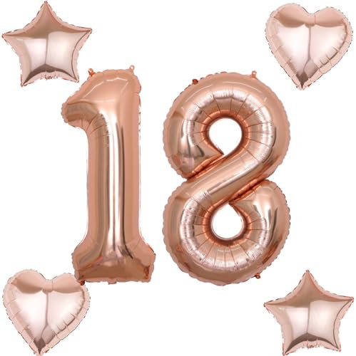 Ballon d'anniversaire 18 cm - Motif chiffre 18 - Pour fille - Or rose - Avec 4 ballons gonflables - Taille XXL - 18 d'hélium - Couleur or rose - Pour 18 ans - Décoration pour fille - Numéro 18