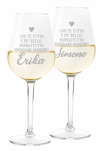 Colorfamily Coppia Calici Personalizzati SanValentino Set da 2 calici Vino con Te Tutto è più Bello, Soprattutto brindare Insieme Matrimonio Fidanzamento Amore Auguri 500 ml