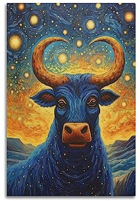 LADV Ölgemälde-Stil, Stier-Poster, dekoratives Gemälde, Leinwand, Wandkunst, Bild, 60 x 90 cm