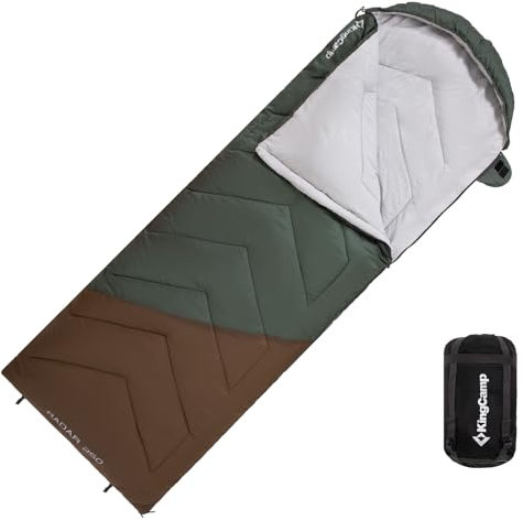 KingCamp Schlafsack Deckenschlafsack Camping Outdoor 3-4 Jahreszeiten für Erwachsene Kinder Ultraleicht Warm Waschbar beim Reisen und Abenteuern, (Grün/Braun L Zip, 220×75cm