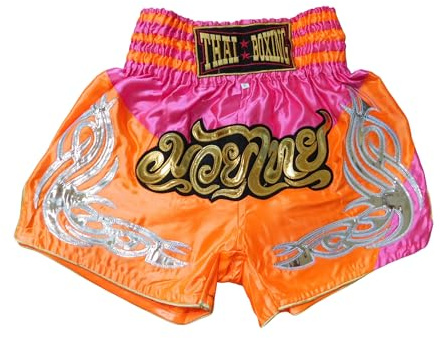 Bicolor Rosa Naranja Talla L - Pantalón Corto de Muay Thai para Boxeo, MMA, Kickboxing, Gimnasio y Fitness, Unisex para Hombres y Mujeres