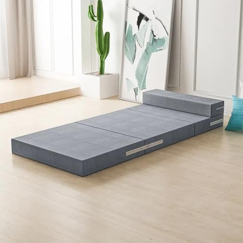 Materasso pieghevole in schiuma ad alta densità, spessore 8 cm, con fondo antiscivolo, singolo, matrimoniale, queen size, letto per gli ospiti, letto da campeggio (grigio, 100 x 200 x 8 cm)