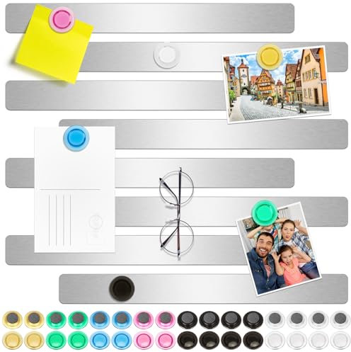 Wukong Magnettafel Memotafel, Selbstklebend Magnetleisten mit 32 Stück Whiteboard Magnete für Büro, Pinnwand, Fotowand, Dokumente und Kühlschrank (Silber, 8P)