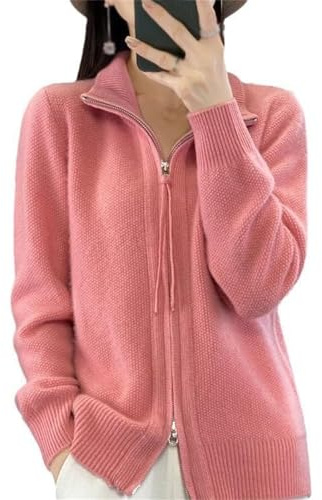 CupitiDU Suéter de cuello alto con cremallera completa para mujer, manga larga, punto acanalado, frente abierto, chaqueta gruesa y cálida, sudaderas ligeras con cremallera