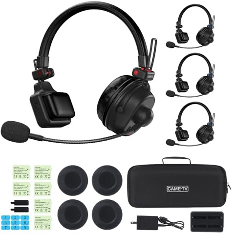 cametv Waero-PRO 1.9GHz Wireless Intercom Headset System Noise Cancellation A/B Group 1700ft(518m) Zero Latency Team Communication for Film Production TV Church Boating Drone (4-KIT)