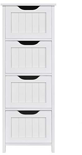 Yaheetech Beistellschrank Badkommode Badezimmerschrank Badschrank mit 4 Schubladen, Badezimmermöbel schmal freistehende Aufbewahrung, Weiß