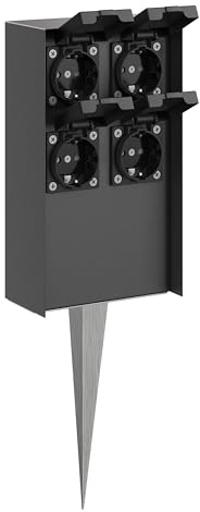 ledscom.de POMI Garden Pillar Socket with Ground Spike for Outdoor IP44 4 Times Anthracite Angle 23cm