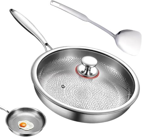 Padella in titanio – Rivestimento antiaderente da 30 cm | Acciaio al titanio – Padella senza rivestimento | 2450 g per saltare omelette da forno per filetto pesce pancake campeggio ristorante