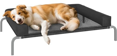 PawHut Elevated Dog Bed with Removable Bolsters 110L x 75W x 30H cm Black | Raised Dog Bed for Breeds, Portable Indoor & Outdoor Pet Cots with Raised Sides, Breathable Mesh, Chew-Resistant