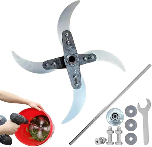 4-Blade Grass Shredder Kit Complete, 24-26cm Adjustable Diameter, Rust-Resistant, with Base Shaft Screws for Farm Garden DIY(1PCS)