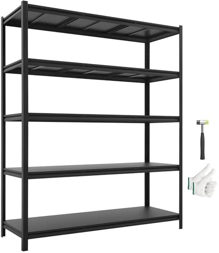 VEVOR Garage Shelving, 5-Tier Adjustable Storage Shelves, 3000 lbs Heavy Duty Garage Shelves, Metal Utility Rack Shelf for Garage Workshop Warehouse Basement, 59.49 W x 20.55 D x 71.38 H