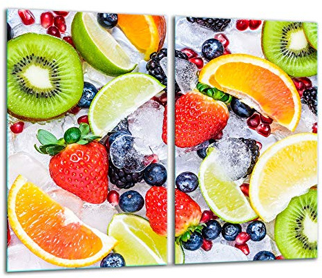 TMK - Placa protectora de vitrocerámica 2 x 30 x 52 cm 2 piezas cocina eléctrica universal para inducción protección contra salpicaduras tabla de cortar de vidrio templado como decoración Frutas