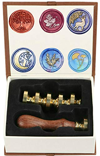 Wax Seal Stamp Kit, ANBOSE Baum des Lebens Wax Seal Stamp Set mit 6 abnehmbaren Messingköpfen und 1 Holzgriff, Retro Vintage personalisierter Wax Seal Stamp für Briefkarteneinladungen