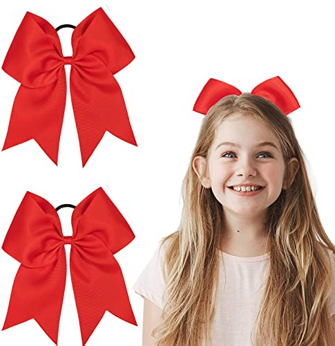 MMUFEKUM 2 Stück Rot Schleife Haare, Haargummis Mädchen Große Haarschleife Rot Cheerleader Schleife Haarschmuck für Mädchen, Rote Haargummi für Schulmädchen