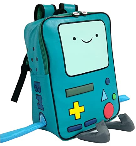 IBSLBMO Cartoon Roboter Reise Laptop Niedlicher Rucksack Blau PU Roboter Tier Bmo Finn Jake Abenteuer Reise Rucksack, Blau, 6.3 x 11.8 x 15.8 inches, Niedlicher Cartoon