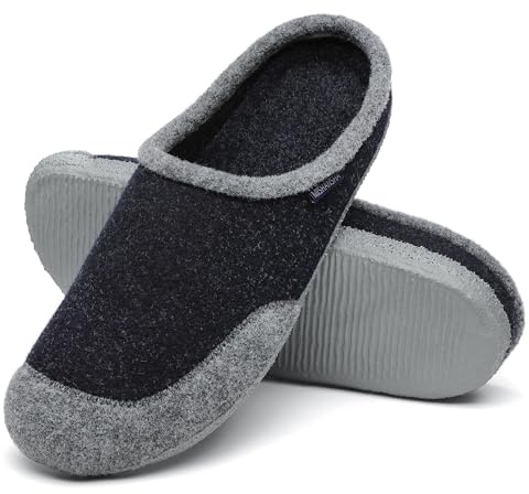 Mishansha Pantofole Uomo Ciabatte in Feltro Donna Invernali Pantofole da Casa Comode Scarpe da Casa Calde Slipper Blu Grigio,Gr.43