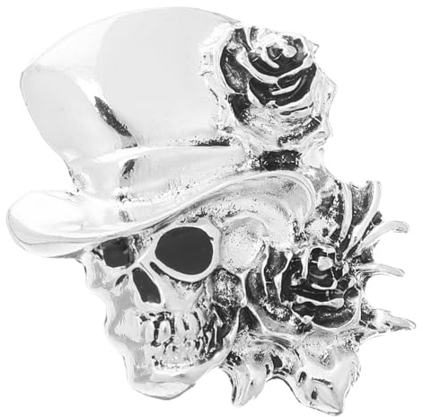 ABOOFAN Broche Crâne Halloween Punk Métal 4.4X4.3 Cm Épingle Squelette Avec Chapeau Et Fleur Accessoire Costume Fête Cosplay