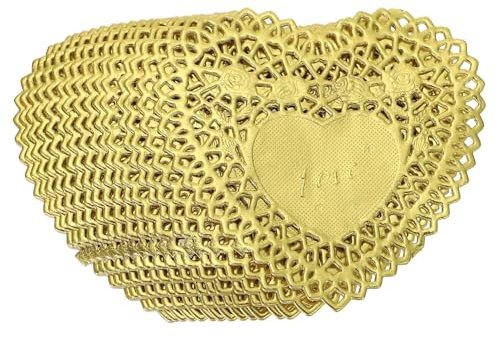 Amosfun 100 Stück Valentinstag-Papierdeckchen Goldene Herz-Spitzendeckchen Einweg-Snack-Food-Verpackungen Für Valentinstag Muttertag Dekoration