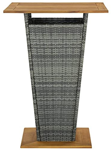 HETFTJN Ensemble de table de balcon - Petite table à bière - Table de bar - Gris - 80 x 80 x 110 cm - Polyrotin et bois massif d'acacia - Pour extérieur, salon, terrasse, jardin