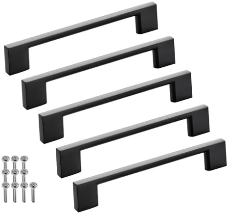 SOTECH 5 Stück Möbelgriffe BLACKLINE XII BA 128 mm schwarz matt | Aluminium (Länge 155 mm, Breite 9 mm, Höhe 28 mm) Design Schubkastengriffe