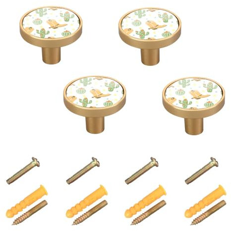 4PCS Furniture Handles and Knobs Cowboy Western Elements Yellow Green Wall Knobs for Hanging Dresser Drawer Pulls for Cupboards Kitchen Cabinet 1.26 Inch