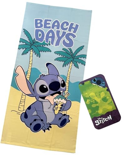 Disney Toalla Infantil Stitch 70x140 cm | 100% Poliéster Suave y Ligera | Secado Rápido | Diseño Oficial | Ideal para Playa, Piscina y Baño Niños y Fans de Lilo & Stitch