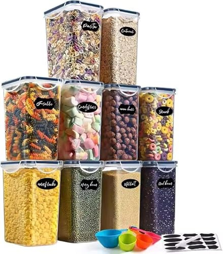 10 Pack Airtight Food Storage Container with Labels & Marker - Sugar Flour Dry Food Cereal Kitchen Organizers Food Storage Containers Sets Utensils