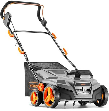 VonHaus Lawn Scarifier/Aerator/Rake Cordless – for Dethatching/Raking Grass of Thatch, Moss, Dead Leaves & Aerates Soil – 40V Battery (2x 20V), Dual Charger, 45L Collection Box, 38cm Working Width