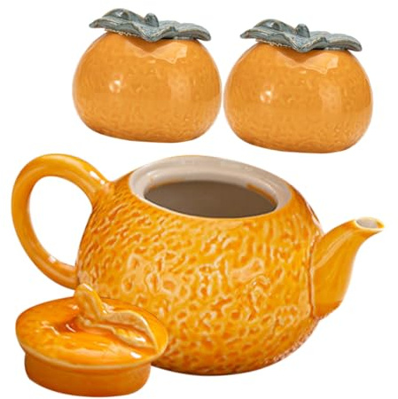 Alipis Théières Thé Petite Taille En Céramique Orange Forme Originale Étanche Polyvalente 1 Théière 2 Pots à Thé Kung-fu Chinois Pour Dégustation Et Voyage