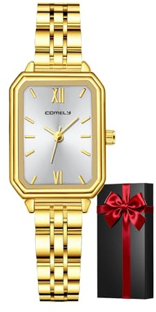 CIVO Reloj Mujer Acero Inoxidable: Reloj Pulsera Analógico Dorado Pequeño Casual - Relojes Mujer Cuarzo Impermeable Rectangular - Regalos Moda para Señora