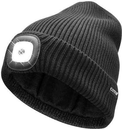 COTOP Gorro con Luz, Regalo para Hombre y Mujer, Gorro Térmico con Forro Polar y Luz Frontal LED para Senderismo, Running y Ciclismo