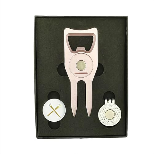 Golfballmarkierer, Pitchgabel-Reparaturwerkzeug, 6-in-1 magnetische Golfgabel mit anpassbarem Ballmarker, Flaschenöffner und Rillenreiniger (B)