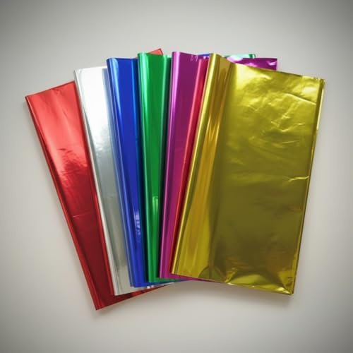 Carta Regalo Metallizzata per Natale, Fogli in Colori Metallici Assortiti, Rosso, Oro, Blu e Argento, Verde e Fucsia, per Decorazioni e Confezionamento Regali (Rosso)
