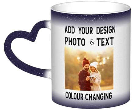 Personalised Mug with Photo Color Changing Mugs Printed Picture Name Text Logo Custom Milk Coffee Mug 11OZ Double Side Funny Gradient Tea Cup with Heart Shaped Handle Gifts for Women Men, Blue
