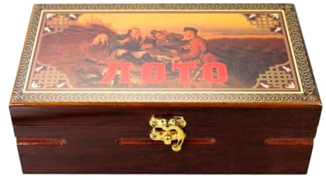 Bingo Set, Russisches Lotto, Spiel, Gesellschaftsspiel mit Holzfiguren (Holzkiste Hochglanz, LN-30-1) Spieleabend Familie / Party, Loto Bingospiel Familienspiel für Erwachsene und Kinder ab 6 Jahren