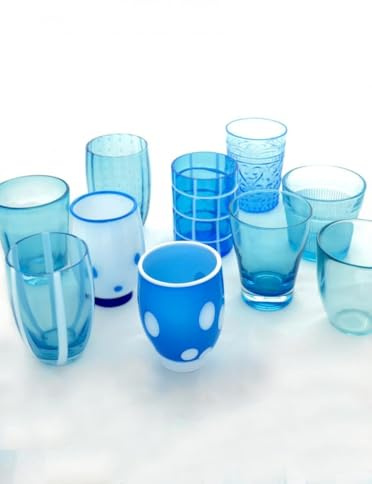 ZAFFERANO MELTING POT. CONFEZIONE ASSORTITA DI 6 BICCHIERI ACQUAMARINE