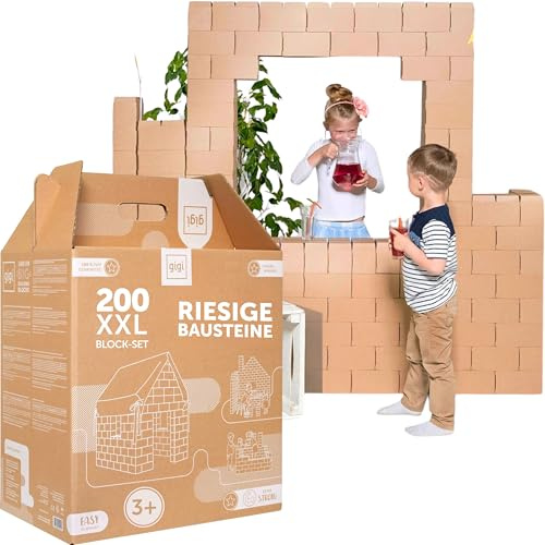 GIGI Bloks 200 XXL Stora Byggklossar för Barn, Stapelbara och Sammankopplande | Kartongklossar, Stadiga och Enkla att Montera | Kreativa och Pedagogiska Konstruktionsleksaker i Naturlig Storlek