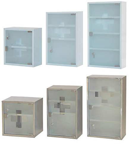 Style home Medizinschrank abschließbar 2 Fächer 30x30x12cm Metall Weiß | Hängend Arzneischrank Hausapotheke Medikamentschrank Erste-Hilfe-Schrank Badezimmerschrank,mit Glastür, inkl.2 Schlüsseln