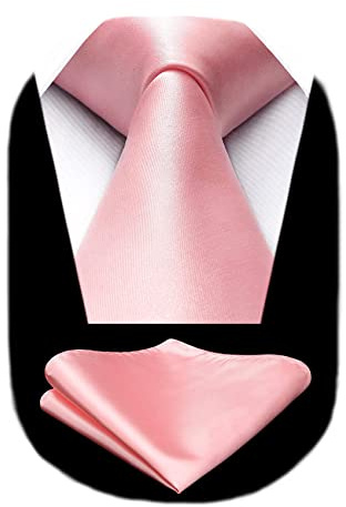 HISDERN Cravate Homme Rose Layette Cravate et Mouchoir de poche Set - Travail Fête Mariage Cravates Soie avec Boîte Couleur Unie Cadeau pour hommes,Rose clair