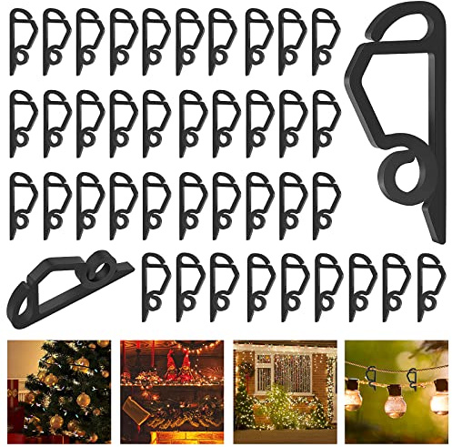 Yotako 100 ganci per luci natalizie, ganci per grondaie, in plastica resistente alle intemperie, per decorazioni natalizie, luci esterne sospese (nero)