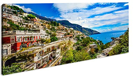 deyoli Amalfi Costa d'Italia Panorama 60 x 30 cm su tela, stampa digitale di alta qualità con cornice