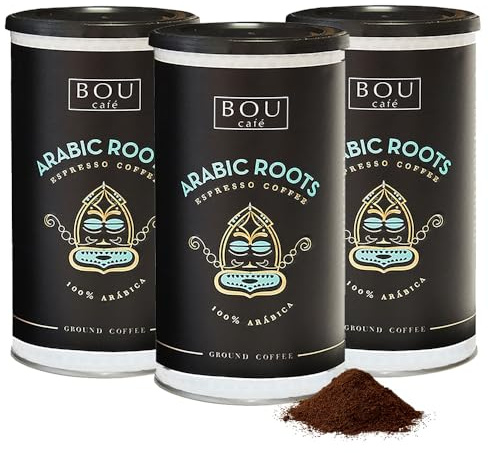 Café BOU - Molido Arabic Roots 100% Arábica | 3 Botes x170g | Notas caramelo y frutos rojos, intensidad suave, ideal espresso