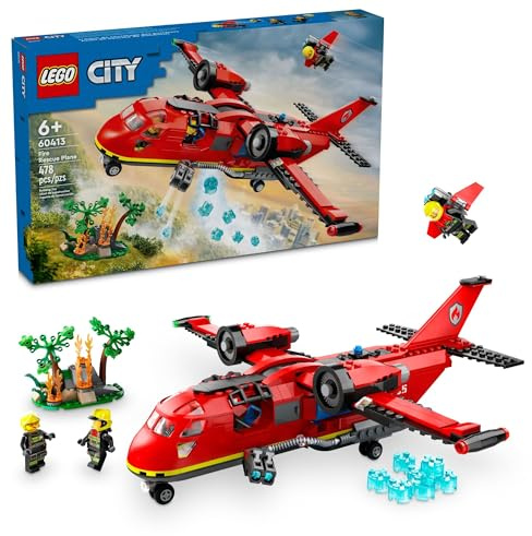 LEGO City Fire Rescue Plane Toy for Kids and Fans of Firefighter Toys, Fun Birthday Gift Idea for Boys and Girls Ages 6+ who Love Airplane Toys and Imaginative Play, Includes 3 Minifigures, 60413