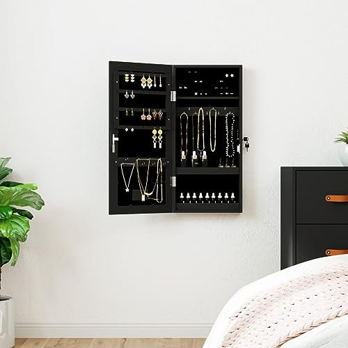 Homgoday Spegel med smyckeskrin och LED-vägglampor svart typ 3 speglar hem och trädgård
