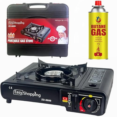 Easy Shopping® Portable Gas Camping Stove With Butane Canister, Burner for Caravan, Outdoor BBQ Party and Carry Case
