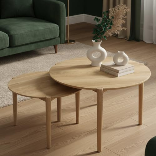 skølm Åsarna Couchtisch 2er-Set, rund, massives Eichenholz, 3 Beine | Wohnzimmertisch, kleiner Beistelltisch, Holztisch Wohnzimmer, Round Coffee Table, Kaffeetisch, Loungetisch, Wohnzimmermöbel
