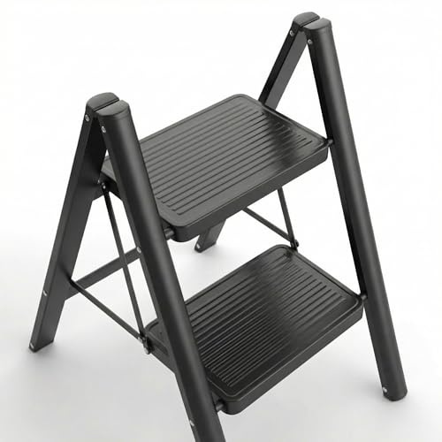 Step Ladder Foldable Step Ladder with Wide Non-Slip Pedal, Step Stool with 150 kg Capacity, Home, Pantry, Indoor and Outdoor Use (2 Steps)