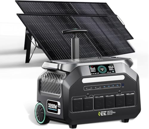 IEE 3200W Station électrique portable P3200 avec 2 Panneau 200W, 2048Wh Générateur Solaire, Batterie LFP, Recharge de 0 à 80% en 45 min, APP, 16 Sorties, Power Station pour Camping, Voyages, Urgence