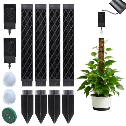 Weciau Moosstab für Monstera Rankhilfe Zimmerpflanzen, 4 Pcs Rankhilfe Monstera Pflanzstab Rankstäbe Plastik mit Pflanzen Gießhilfe, Pflanzenbänder, Selbstbewässerung Moosstab Rankstab, Schwarz